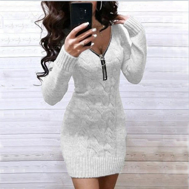 ChicKnit™ Sweater Bodycon Dress met V-hals