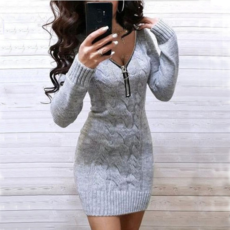 ChicKnit™ Sweater Bodycon Dress met V-hals