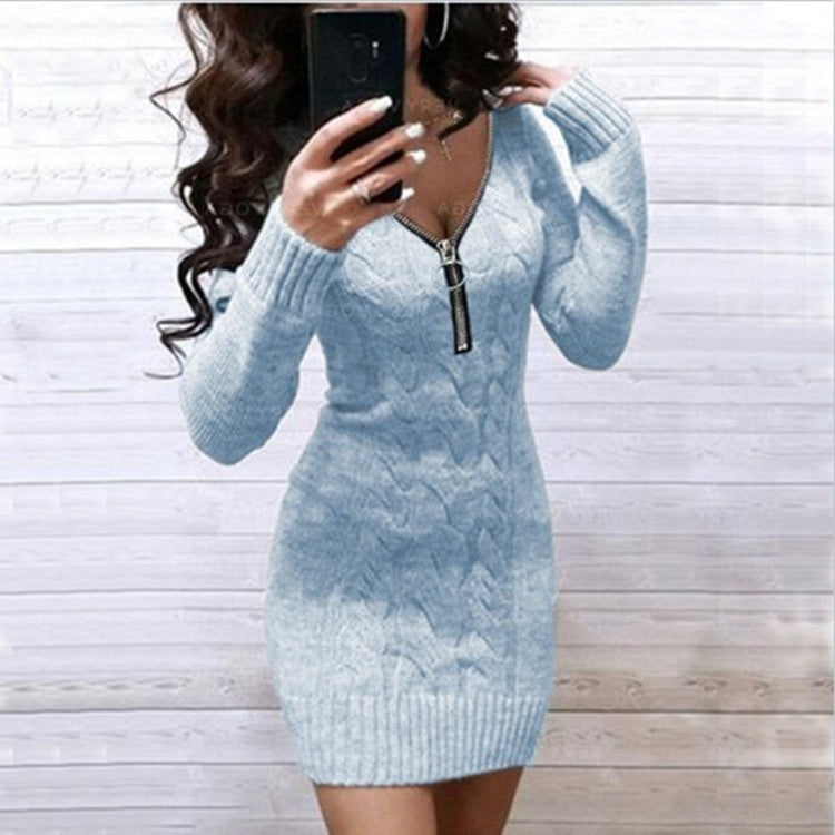 ChicKnit™ Sweater Bodycon Dress met V-hals