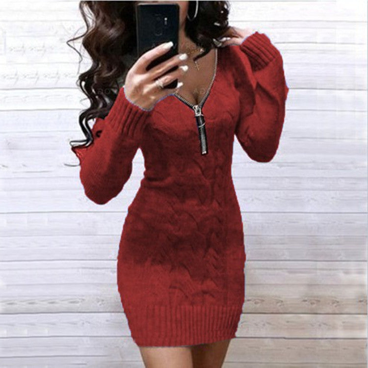 ChicKnit™ Sweater Bodycon Dress met V-hals