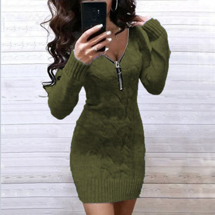 ChicKnit™ Sweater Bodycon Dress met V-hals