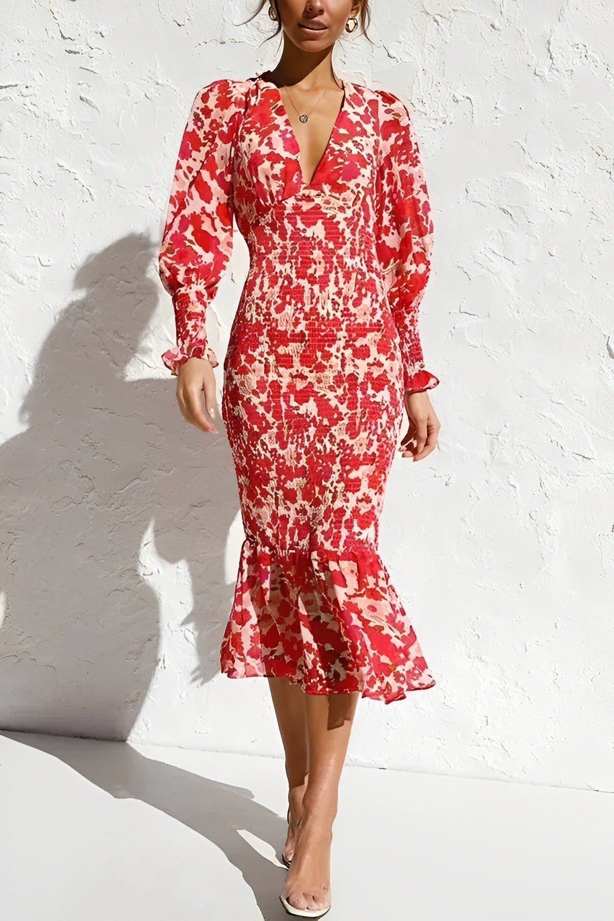 Rosanne™ Gebloemde Bishop Mouwen Midi Dress