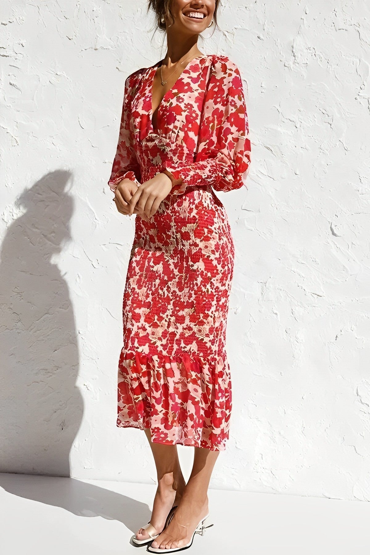 Rosanne™ Gebloemde Bishop Mouwen Midi Dress