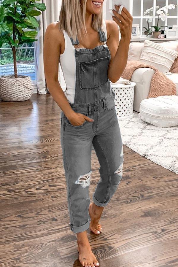 Indigo™ denim gescheurde jumpsuit