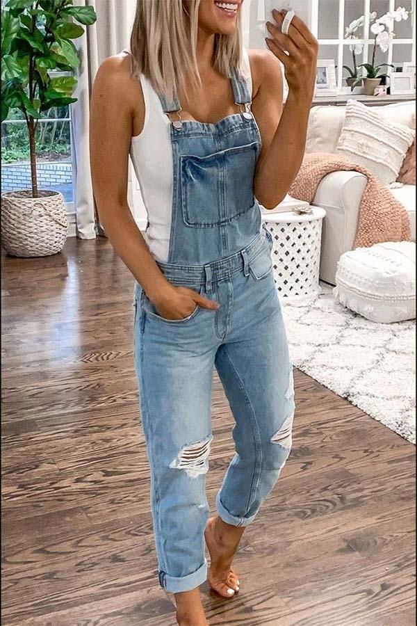 Indigo™ denim gescheurde jumpsuit